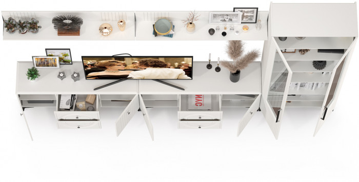 Валенсия Гостиная № 083, ЛДСП белый шагрень/МДФ белый шагрень