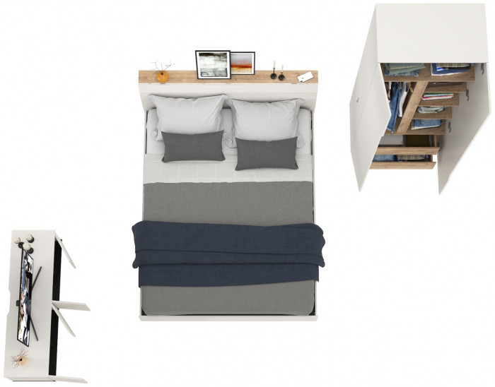 Муссон Спальня № 18, цвет белый/дуб эндгрейн элегантный, ортопед, сп. м. 1600х2000 мм., б/м