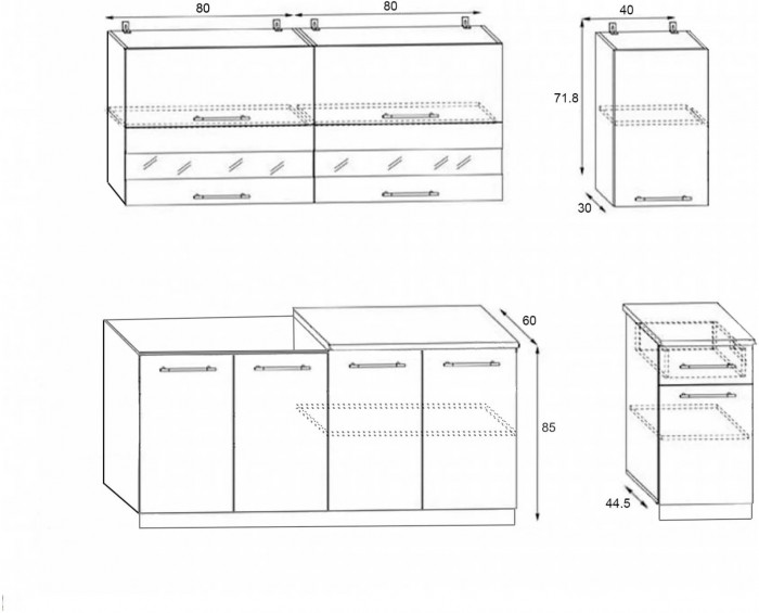 Кухня МДФ Техно 2000 Компоновка №2 (Белый, Бетон темный)