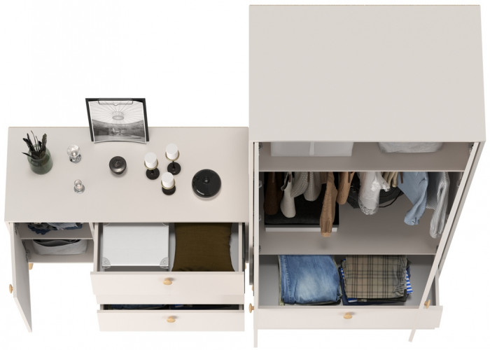 Афина Спальня Шкаф 2-х дверный + Комод с дверкой и тремя ящиками, кашемир серый