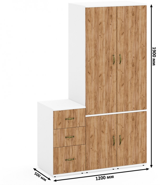 Лидер-8 Пенал МД 23Б + Пенал МД 23Б + Тумба МД 3.16, белый шагрень/крафт золото