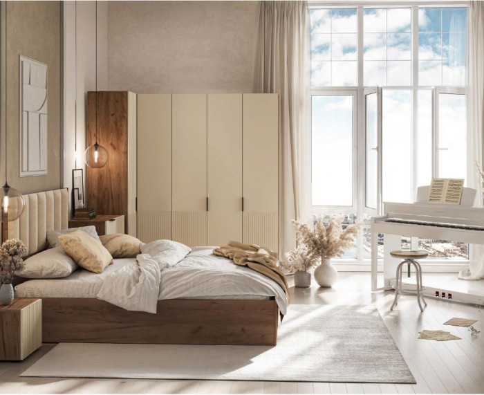 СОНАТА ШК 05 Шкаф угловой (865х2100х865) Фасад МДФ МОНО КЕРАМИКА/Корпус ДУБ КРАФТ ТАБАЧНЫЙ