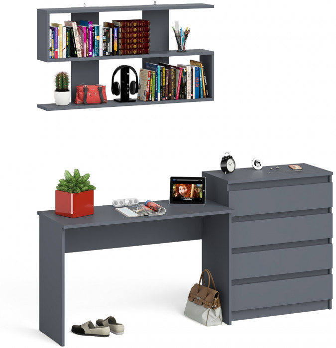 Мори письменный стол МСП1200.1 + Комод МК800.4 + Полка 1200, графит