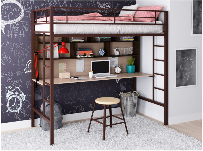 Кровать-чердак Севилья 1.2 (Венге / Дуб молочный, Серый)