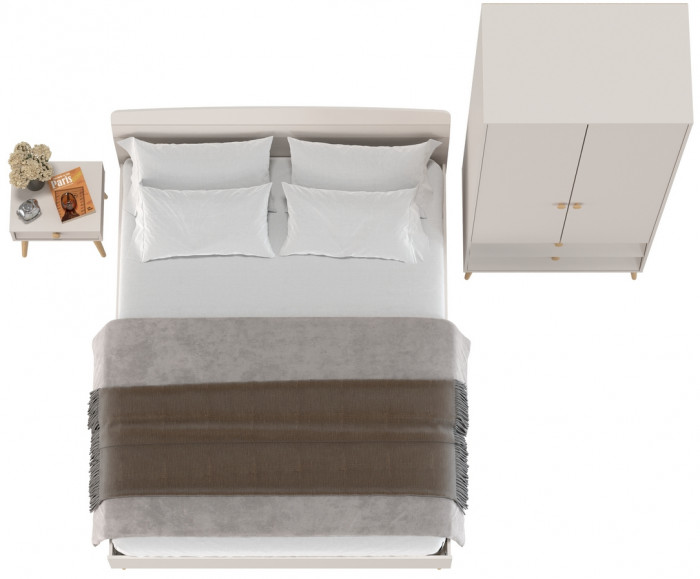 Афина Спальня Кровать 1600 + Шкаф 2-х дверный + Тумба, цвет кашемир серый, 164,6х210,2х95,6 + 90,3х56,3х220 + 45х37х45 см., 1600х2000, б/м, осн. есть