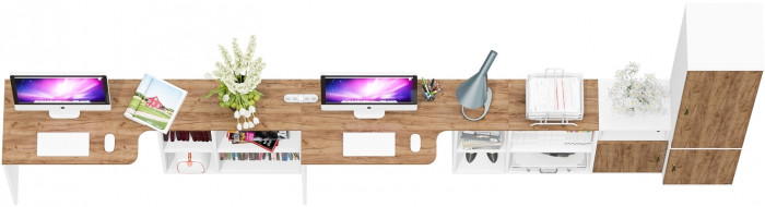 Лидер-8 Стол + Стол + Пенал МД 22Б + Тумба МД 3.19, цвет белый шагрень/крафт золото, ШхГхВ 410х50/37,5х75/190 или 230х160/50х75/190 см., НЕ ун. сб.