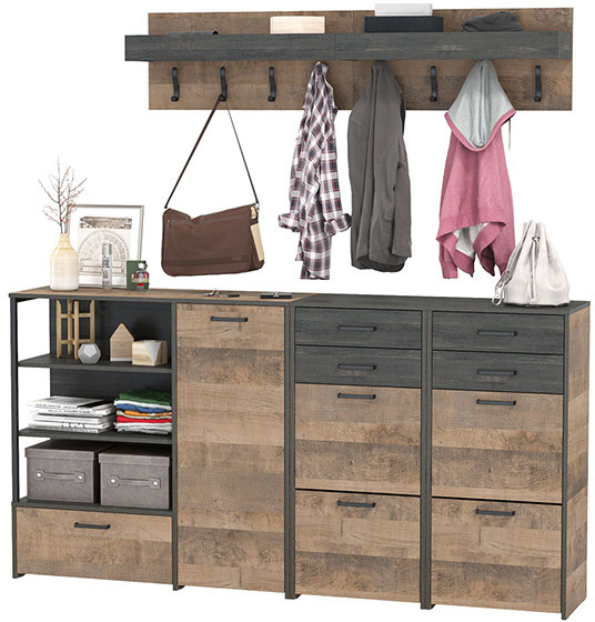 Трувор Прихожая 162, цвет дуб гранж песочный/интра, ШхГхВ 209х37х195 см., универсальная сборка