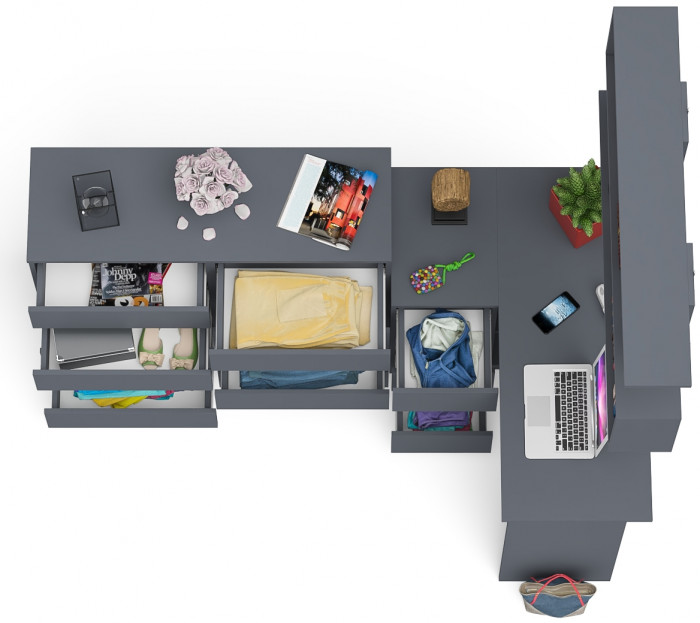 Мори компьютерный стол МС-16 левый + Комод МК1200.8 + Полка 1200, графит