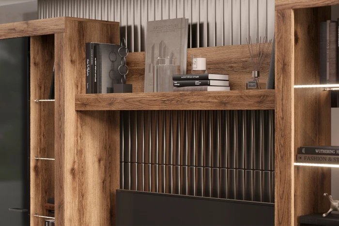 Прага Модульная Гостиная, вариант №2, Дуб Делано/Черный глянец