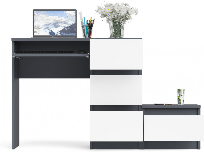 Мори компьютерный стол МС-6 правый + Тумба ТМП400.1, графит/белый
