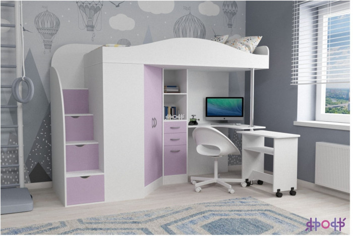 Кровать-чердак Юниор 4 (Ясень Анкор Темный/Ирис)