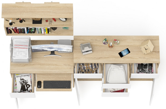 Мори компьютерный стол МС-1 левый + Комод МК1200.4 + Полка 900, дуб сонома/белый
