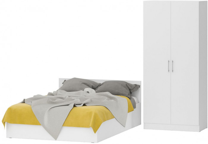 Кровать 1400 + Шкаф 2-х створчатый Стандарт, цвет белый, ШхГхВ 143,5х203,5х70 + 90х52х200 см., сп.м. 1400х2000 мм., без матраса, основание есть