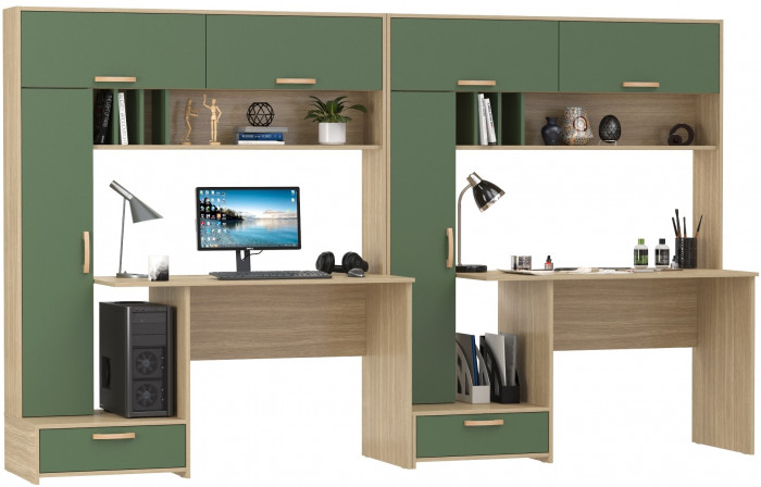 Лайт Стол письменный 03.243Н + Лайт Стол письменный 03.243Н, цвет плэйн/дымчатый зелёный, ШхГхВ 300,4х57,3х179,9 см., НЕ универсальная сборка