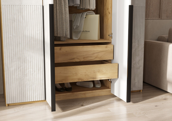 Марвэл Шкаф 4-х створчатый 1600, с доп.ящиками, Дуб крафт/Мальта