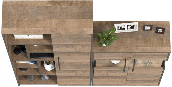 Трувор 13.206 Шкаф-стеллаж + 13.306 Комод с витриной, дуб гранж песочный/интра