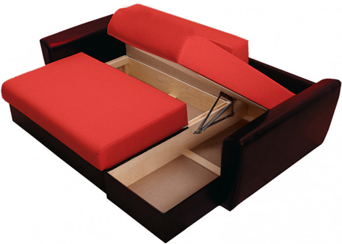 Диван-еврокнижка угловой Амстердам, 160х200, велюр/экокожа красный