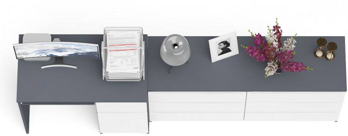 Мори компьютерный стол МС-1 правый + Комод МК1380.6, графит/белый