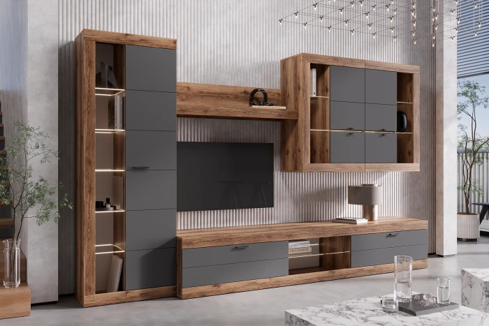 Прага Модульная Гостиная, вариант №2, Дуб Делано/Графит