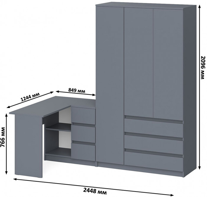 Мори Стол компьютерный МС-16 правый + Шкаф МШ1200.1, цвет графит, ШхГхВ 244,8х84,9х209,6 см., выдвижные ящики справа, НЕ универсальная сборка