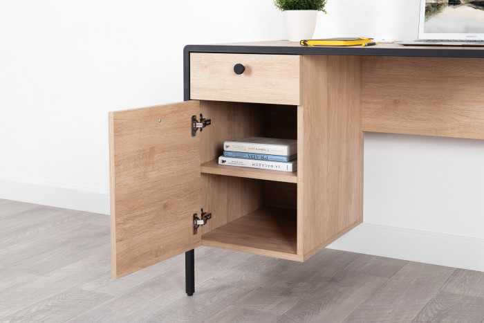 Брюс два Стола 12.157 + два Комода 16.233, цвет чёрный/дуб Сантьяго/столешница МДФ ель карпатская, 486,8х62,6(38,3)х75(85,6) см., ун. сб.