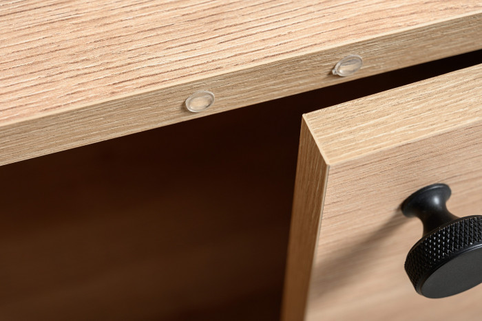 Брюс два Стола 12.157 + два Комода 16.233, цвет чёрный/дуб Сантьяго/столешница МДФ ель карпатская, 486,8х62,6(38,3)х75(85,6) см., ун. сб.