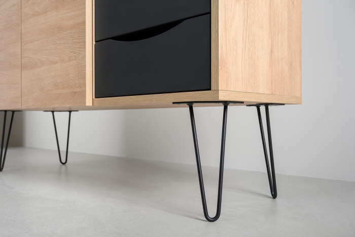 Брюс два Стола 12.157 + два Комода 16.233, цвет чёрный/дуб Сантьяго/столешница МДФ ель карпатская, 486,8х62,6(38,3)х75(85,6) см., ун. сб.