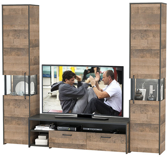 Трувор Гостиная 018, цвет дуб гранж песочный/интра, ШхГхВ 239,4х45,4х210 см., универсальная сборка