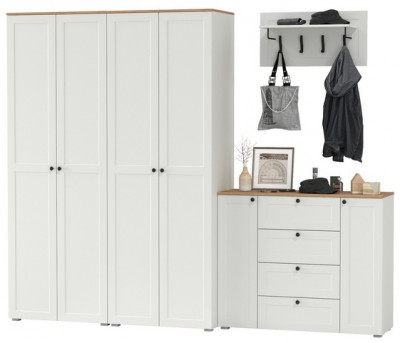 Остин Прихожая 27, цвет белый шагрень/дуб крафт золотой, ШхГхВ 280х54,3х229,6 см., универсальная сборка