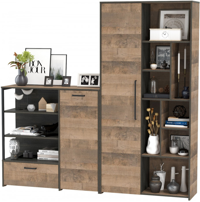 Трувор 13.206 Шкаф-стеллаж + 13.307.01 Комод, дуб гранж песочный/интра