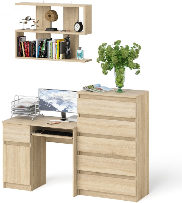 Мори компьютерный стол МС-1 левый + Комод МК700.5 + Полка 900, дуб сонома