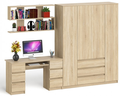 Мори компьютерный стол МС-2 + Шкаф МШ1600.1 + Полка 1200, дуб сонома