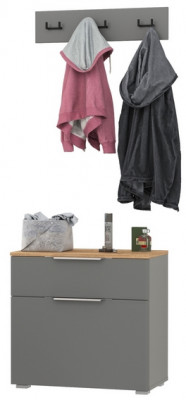 Октава 16.127 Тумба для обуви + 15.14.02 Вешалка, серый графит/дуб крафт золотой/фасады МДФ серый графит