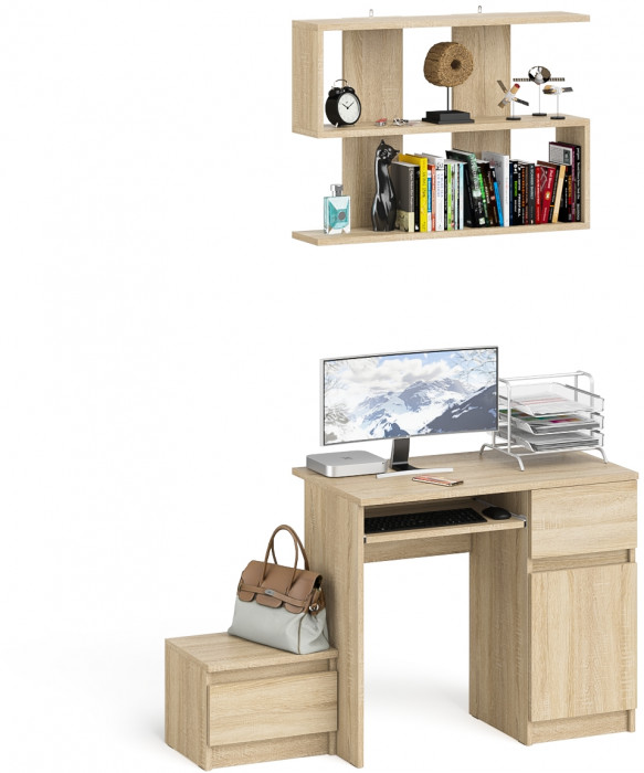 Мори Стол компьютерный МС-1 правый + Тумба ТМП400.1 + Полка 900, цвет дуб сонома, ШхГхВ 130,4х50х209,6 см., НЕ универсальная сборка