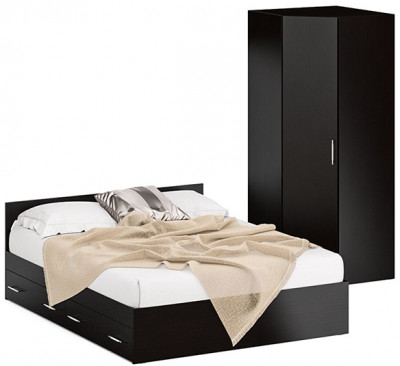 Кровать с ящиками 1600 + угловой шкаф Стандарт, венге