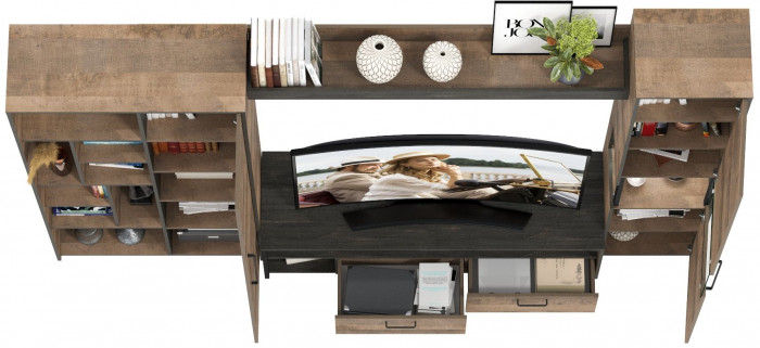 Трувор Гостиная 019, цвет дуб гранж песочный/интра, ШхГхВ 287,6х45,4х210 см., универсальная сборка