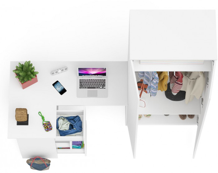 Мори Стол компьютерный МС-16 левый + Шкаф МШ800.1, цвет белый, ШхГхВ 204,8х84,9х209,6 см., выдвижные ящики слева, НЕ универсальная сборка