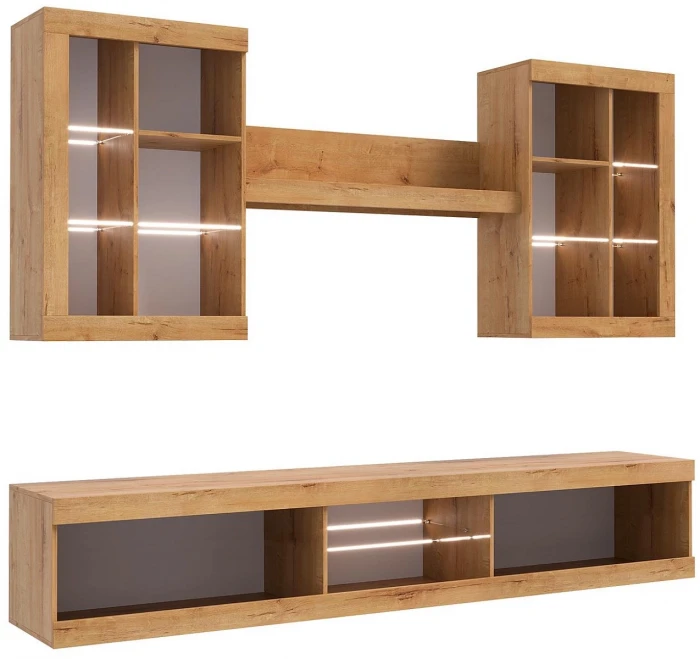 Прага Модульная Гостиная, вариант №3, вотан/Черный глянец