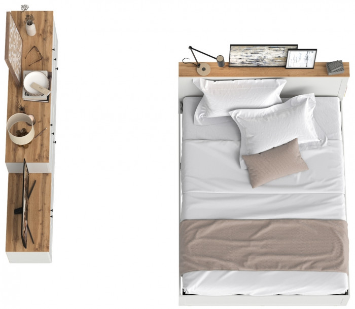 Остин 11.53 Кровать + ортопед + 16.240 Комод + 13.257 Тумба, белый шагрень/дуб крафт золотой