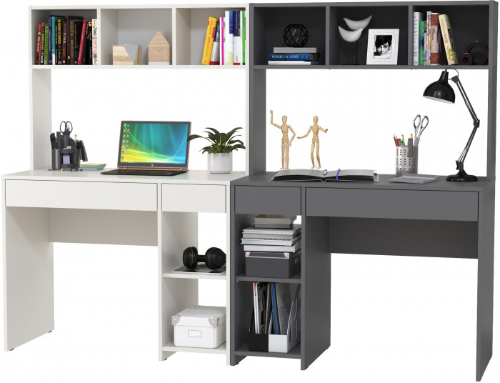 компьютерный стол Комфорт 12.77F + компьютерный стол Комфорт 12.77F, белый шагрень/тёмно-серый