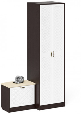 Прихожая П-6 Компоновка № 10, венге/фасады МДФ белое дерево фрезеровка ромб