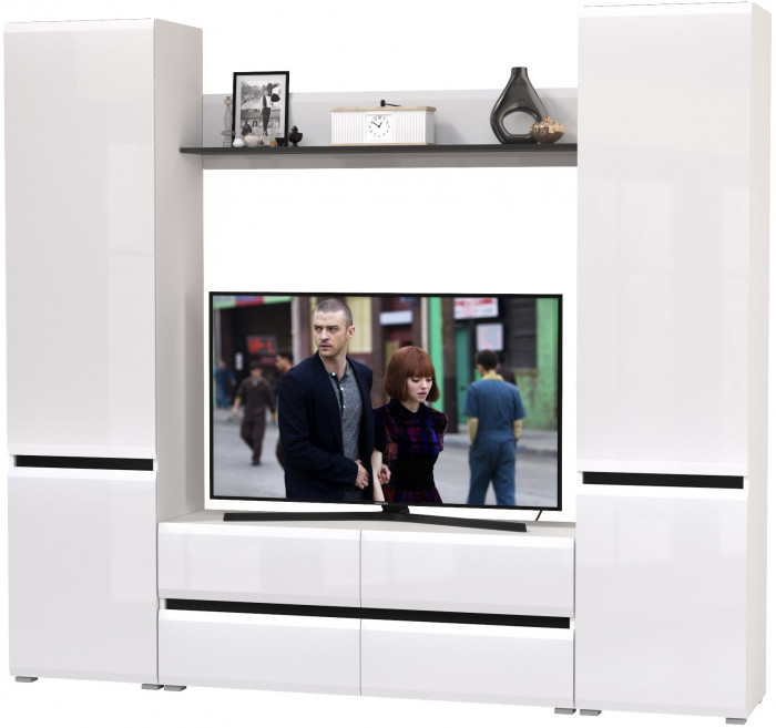 Сидней Комплектация № 047, корпус белый/чёрный/фасады МДФ белый глянец