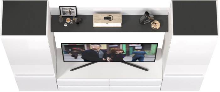 Сидней Комплектация № 047, корпус белый/чёрный/фасады МДФ белый глянец