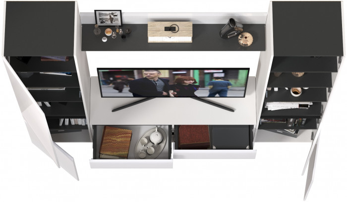 Сидней Комплектация № 047, корпус белый/чёрный/фасады МДФ белый глянец