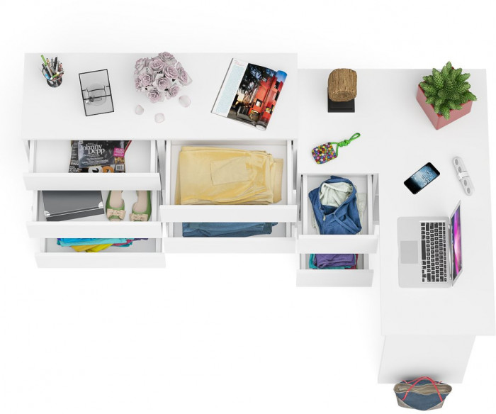 Мори компьютерный стол МС-16 левый + Комод МК1200.8, белый