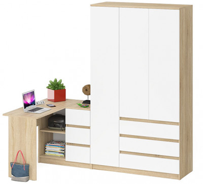 Мори Стол компьютерный МС-16 правый + Шкаф МШ1200.1, цвет дуб сонома/белый, ШхГхВ 244,8х84,9х209,6 см., выдвижные ящики справа, НЕ универс. сборка