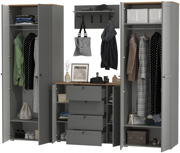 Остин Прихожая 27, цвет серый графит/дуб крафт золотой, ШхГхВ 280х54,3х229,6 см., универсальная сборка