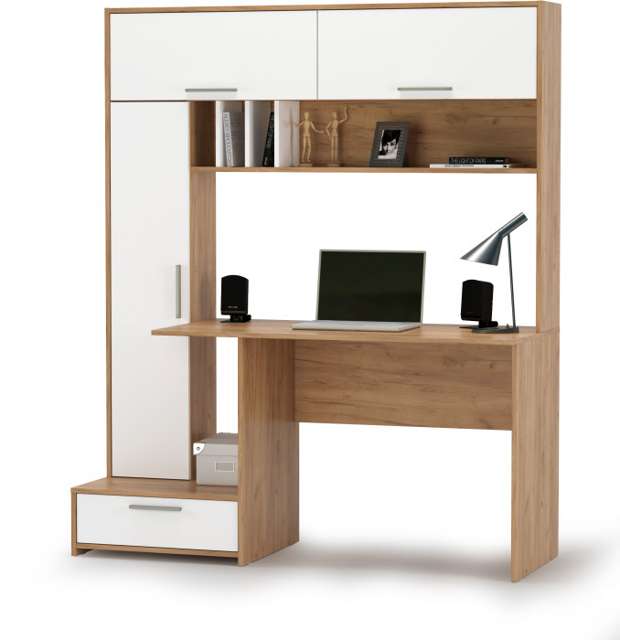 Лайт Стол письменный 03.243Н, цвет дуб крафт золотой/белый премиум, ШхГхВ 150,2х57,3х179,9 см., НЕ универсальная сборка