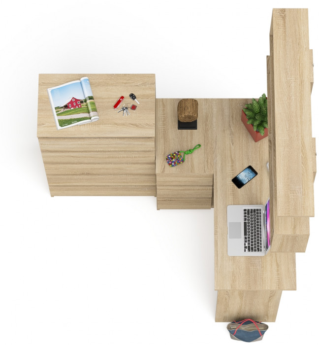 Мори компьютерный стол МС-16 левый + Комод МК700.5 + Полка 1200, дуб сонома