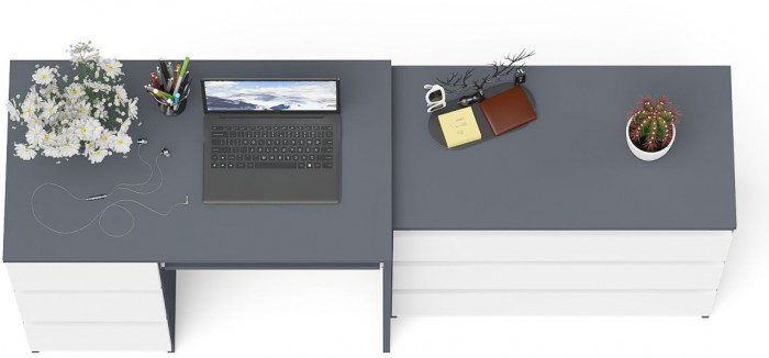 Мори Стол компьютерный МС-6 левый + Комод МК800.1, цвет графит/белый, ШхГхВ 170,4х50х76,6 см., выдвижные ящики слева, НЕ универсальная сборка